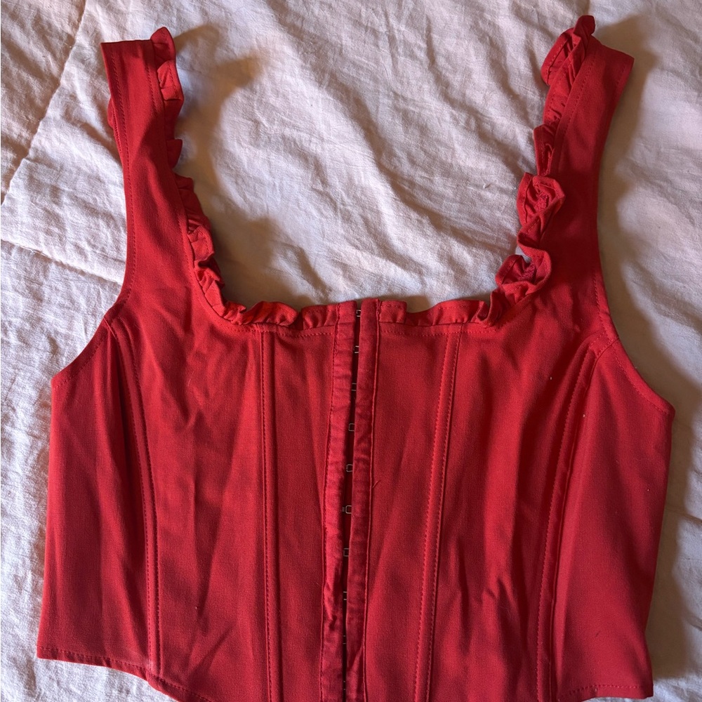 Vibrant Red Ruffled Corset Top